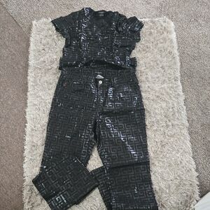 Guess Black Geometric Patterned Top and Pants Set